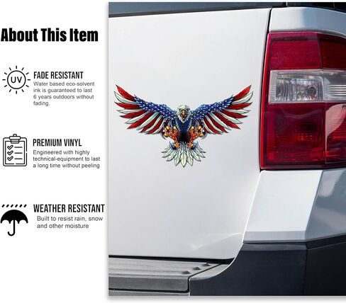 American Bald Eagle Flag Decal Sticker - 12 Inch - Vinyl Car Truck Bumper Patriotic Waterproof Decal Eagle for Car Truck Trailer SUV Van Outdoor Window Wall Laptop Tablet Cup Glass Any Smooth Surface in Saudi Arabia