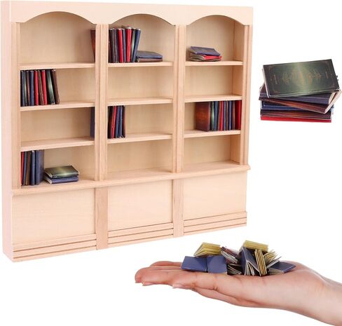 54 Pcs 1: 12 Miniatures Dollhouse Books and a Wooden Dollhouse Mini Bookcase Decoration Accessories 1: 12 Dollhouse Miniature Furniture 4 Floors Dollhouse Bookshelf for House Bedroom in Kuwait