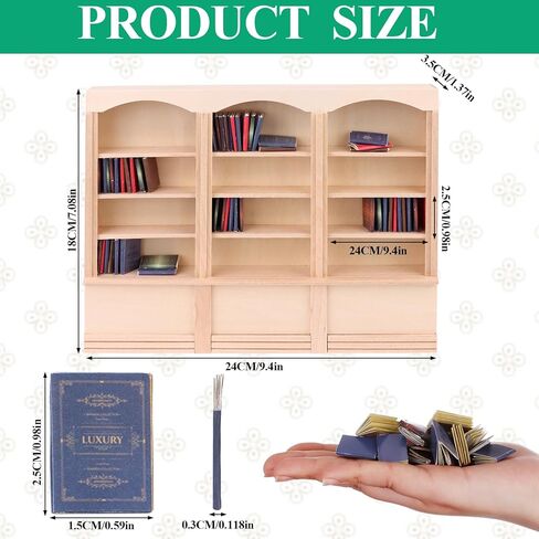 54 Pcs 1: 12 Miniatures Dollhouse Books and a Wooden Dollhouse Mini Bookcase Decoration Accessories 1: 12 Dollhouse Miniature Furniture 4 Floors Dollhouse Bookshelf for House Bedroom in Kuwait