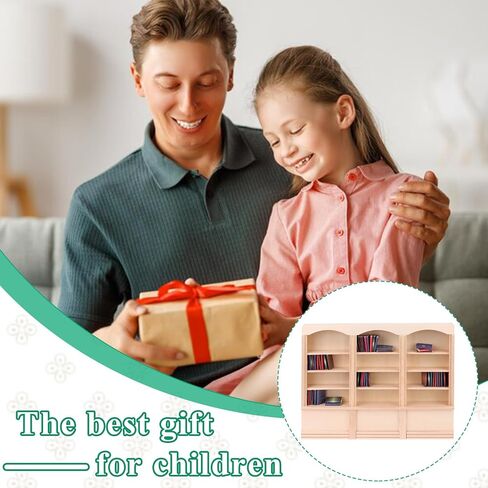 54 Pcs 1: 12 Miniatures Dollhouse Books and a Wooden Dollhouse Mini Bookcase Decoration Accessories 1: 12 Dollhouse Miniature Furniture 4 Floors Dollhouse Bookshelf for House Bedroom in Kuwait