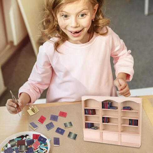 54 Pcs 1: 12 Miniatures Dollhouse Books and a Wooden Dollhouse Mini Bookcase Decoration Accessories 1: 12 Dollhouse Miniature Furniture 4 Floors Dollhouse Bookshelf for House Bedroom in Kuwait