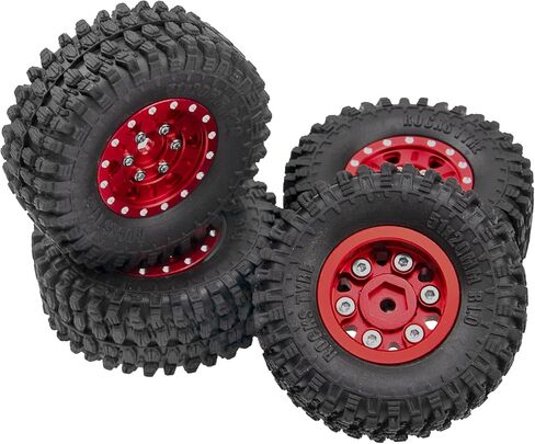 4Pack HIRCQOO 1.0" SCX24 Beadlock Wheels 7mm Hex Wheel Rims & Rubber Crawler Tires Set Compatible with Axial SCX24 1/24 Deadbolt AXI00002 AXI90081 AXI00002V2 RC Crawler Car (Red) in Saudi Arabia