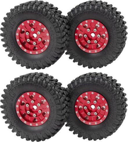 4Pack HIRCQOO 1.0" SCX24 Beadlock Wheels 7mm Hex Wheel Rims & Rubber Crawler Tires Set Compatible with Axial SCX24 1/24 Deadbolt AXI00002 AXI90081 AXI00002V2 RC Crawler Car (Red) in Saudi Arabia