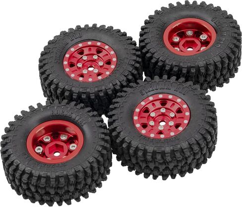 4Pack HIRCQOO 1.0" SCX24 Beadlock Wheels 7mm Hex Wheel Rims & Rubber Crawler Tires Set Compatible with Axial SCX24 1/24 Deadbolt AXI00002 AXI90081 AXI00002V2 RC Crawler Car (Red) in Saudi Arabia