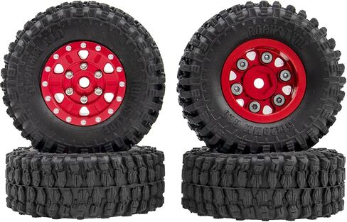 4Pack HIRCQOO 1.0" SCX24 Beadlock Wheels 7mm Hex Wheel Rims & Rubber Crawler Tires Set Compatible with Axial SCX24 1/24 Deadbolt AXI00002 AXI90081 AXI00002V2 RC Crawler Car (Red) in Saudi Arabia