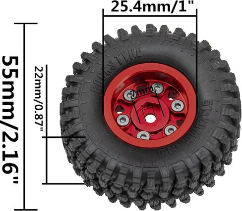 4Pack HIRCQOO 1.0" SCX24 Beadlock Wheels 7mm Hex Wheel Rims & Rubber Crawler Tires Set Compatible with Axial SCX24 1/24 Deadbolt AXI00002 AXI90081 AXI00002V2 RC Crawler Car (Red) in Saudi Arabia