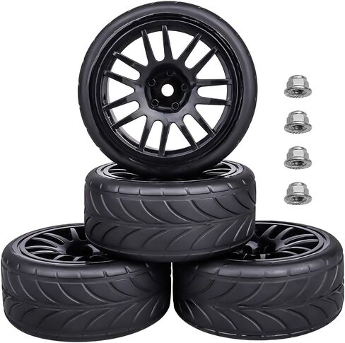 12mm Hex Wheels Tires Set 1/10 RC On Road Compatible with for Tamiya TT02 TT01 Traxxas 4tec 2.0 3.0(Non-Glued) in Saudi Arabia
