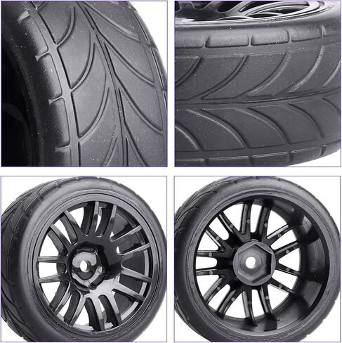 12mm Hex Wheels Tires Set 1/10 RC On Road Compatible with for Tamiya TT02 TT01 Traxxas 4tec 2.0 3.0(Non-Glued) in Saudi Arabia