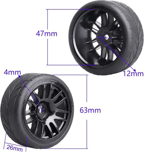 12mm Hex Wheels Tires Set 1/10 RC On Road Compatible with for Tamiya TT02 TT01 Traxxas 4tec 2.0 3.0(Non-Glued) in Saudi Arabia