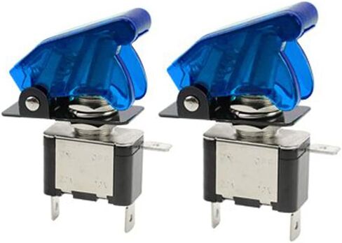 HSF 2 حزمة 12V 20A ASW-07D الروك مضاءة تبديل / زر التبديل، 3 دبوس أبيض LED تضيء تبديل التبديل الثقيلة مع غطاء السلامة الأزرق الحرس لسباق السيارات شاحنة قارب RV in Kuwait