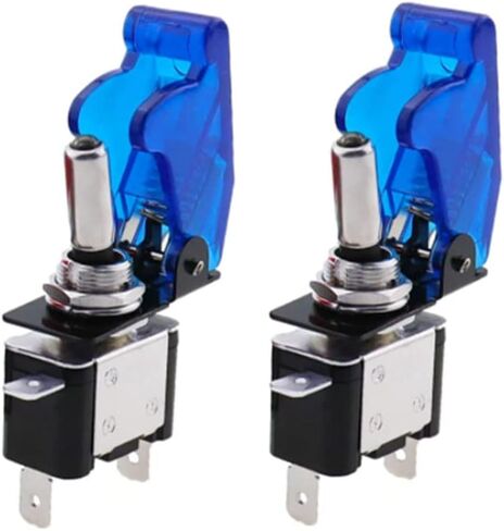 HSF 2 حزمة 12V 20A ASW-07D الروك مضاءة تبديل / زر التبديل، 3 دبوس أبيض LED تضيء تبديل التبديل الثقيلة مع غطاء السلامة الأزرق الحرس لسباق السيارات شاحنة قارب RV in Kuwait