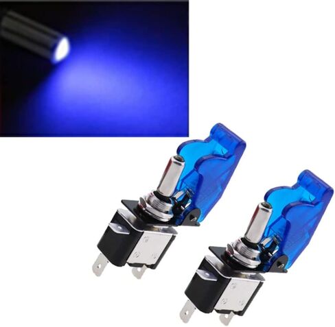 HSF 2 حزمة 12V 20A ASW-07D الروك مضاءة تبديل / زر التبديل، 3 دبوس أبيض LED تضيء تبديل التبديل الثقيلة مع غطاء السلامة الأزرق الحرس لسباق السيارات شاحنة قارب RV in Kuwait