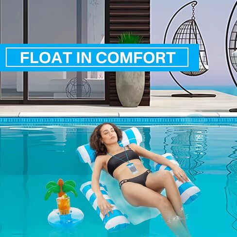 Inflatable Pool Floats Adult 2 Pack,Water Hammock & Pool Chair Lounge Floating with 2 Drink Floaties for Pool Party Summer Vacation in Saudi Arabia