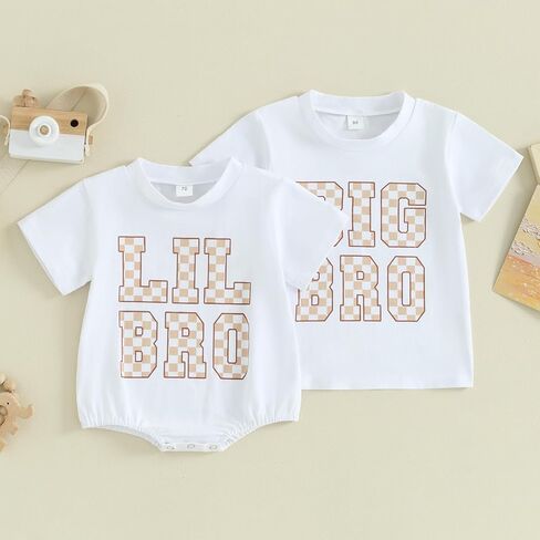 VISGOGO مجموعة ملابس متطابقة للأخ الصغير الكبير للأطفال الرضع رومبير رومبير على شكل لوحة فحص للأطفال الصغار ملابس لحديثي الولادة in Kuwait