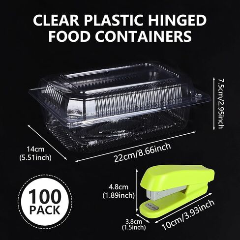 CYEAH Clear Hinged Take Out Containers Set of 100, 8.5 x 5.5 inch Clamshell Take Out Food Containers Attached a Stapler, Disposable Food Containers for for Sandwich Hoagie Salad Pasta Cookies in Saudi Arabia
