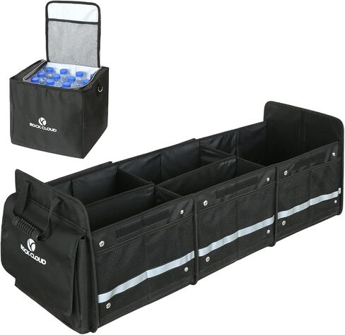 منظم صندوق السيارة من روك كلاود مع حقيبة تبريد ومنظمات تخزين السيارة ومقصورات متعددة قابلة للطي للسيارات ذات الدفع الرباعي والشاحنات الصغيرة والسيدان in Kuwait