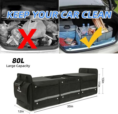 منظم صندوق السيارة من روك كلاود مع حقيبة تبريد ومنظمات تخزين السيارة ومقصورات متعددة قابلة للطي للسيارات ذات الدفع الرباعي والشاحنات الصغيرة والسيدان in Kuwait