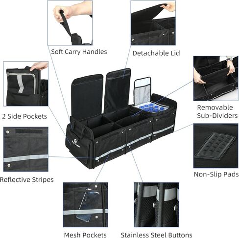 منظم صندوق السيارة من روك كلاود مع حقيبة تبريد ومنظمات تخزين السيارة ومقصورات متعددة قابلة للطي للسيارات ذات الدفع الرباعي والشاحنات الصغيرة والسيدان in Kuwait