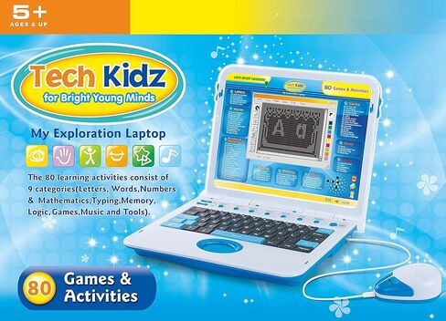 كمبيوتر محمول تعليمي تعليمي من Tech Kidz My Exploration Toy، 80 لعبة وأنشطة تعليمية صعبة، شاشة LCD ولوحة مفاتيح وماوس متضمنة (أزرق)، للأعمار من 5 سنوات فما فوق in Kuwait