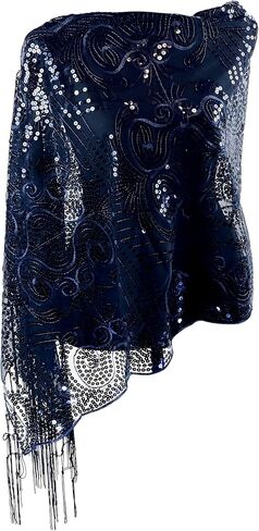 ARTMASK.US Sparkle Floral Sequin Scarf Vintage Style Evening Shawl Bling Classy Wedding Scarf Tassel Embroidery Lace in Saudi Arabia