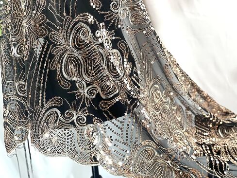 ARTMASK.US التألق الأزهار وشاح من الترتر خمر نمط مساء شال بلينغ أنيق الزفاف وشاح شرابة التطريز الدانتيل in Kuwait