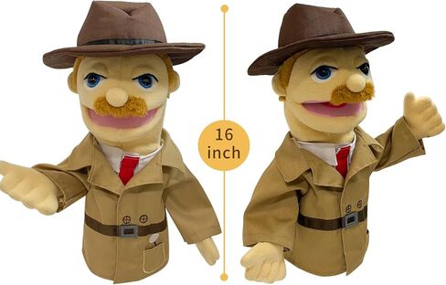 okegztoa 16 "دمى Entriloquist Puppet، دمى يدوية للأطفال دمى المباحث القطيفة للبالغين مع دمية فم قابلة للإزالة للأطفال الذين تتراوح أعمارهم بين 4-8، دمية يد للبالغين مع قضيب تحكم في الدمى قابل للتطوير in Kuwait