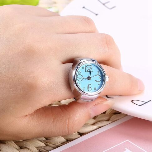 Ring Watch 8 Color Fashionable Women's Men's Quartz Analog Round Ring Love Watch Unique Shape, Convenient to Wear, Suitable for Different Occasions(BLUE) in Saudi Arabia