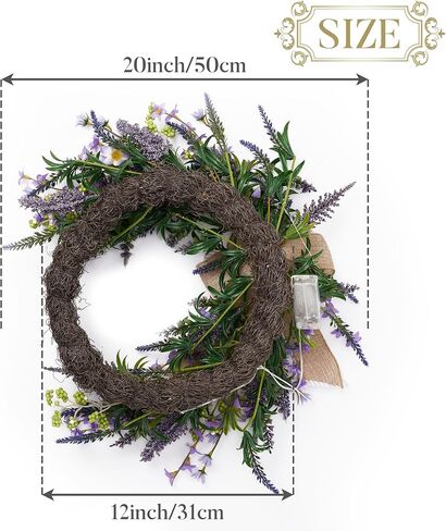 Valery Madelyn Pre-Lit Spring Lavender Wreath for Front Door with Lights, 20 Inch Rustic Farmhouse Wreath with Purple Artificial Flowers for Wall Window Home Porch Indoor Summer Wedding Party Decor in Saudi Arabia