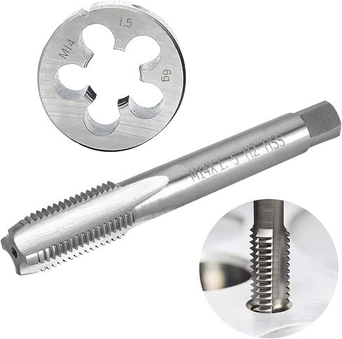 Generic فضي اللون M14 x 1.5 متري مجموعة الصنبور والقالب أداة سبيكة فولاذية خيط مستدير يموت اليد اليمنى عالية السرعة آلة الصلب الصنبور يموت مجموعة اليد اليمنى، 456qwh in Kuwait
