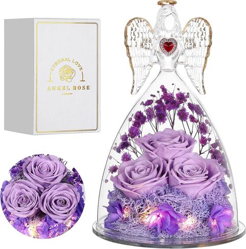 Mothers Day Rose Gifts for Women, Large Angel Figurines with Real Roses, Preserved Real Flower Rose for Her, Angel Roses Gifts for Her, Mom, Girlfriend - Aqua Blue in Saudi Arabia