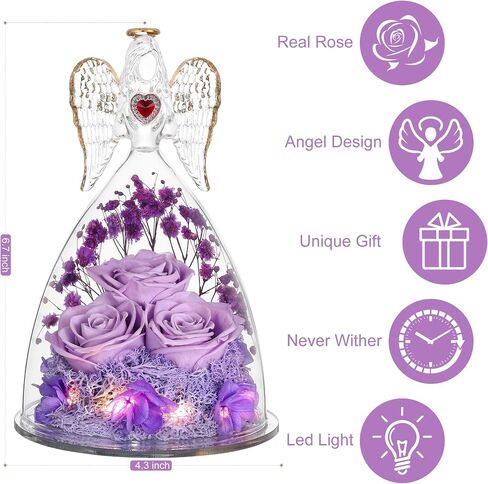 Mothers Day Rose Gifts for Women, Large Angel Figurines with Real Roses, Preserved Real Flower Rose for Her, Angel Roses Gifts for Her, Mom, Girlfriend - Aqua Blue in Saudi Arabia