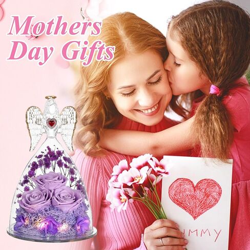 Mothers Day Rose Gifts for Women, Large Angel Figurines with Real Roses, Preserved Real Flower Rose for Her, Angel Roses Gifts for Her, Mom, Girlfriend - Aqua Blue in Saudi Arabia