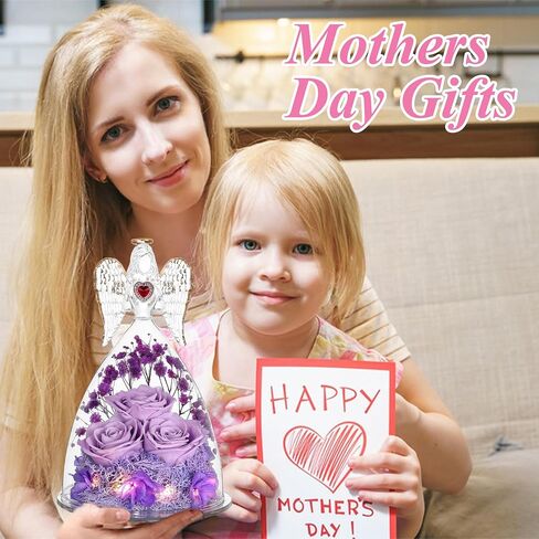 Mothers Day Rose Gifts for Women, Large Angel Figurines with Real Roses, Preserved Real Flower Rose for Her, Angel Roses Gifts for Her, Mom, Girlfriend - Aqua Blue in Saudi Arabia
