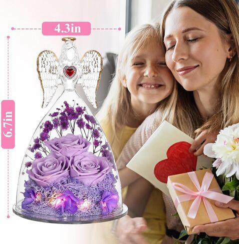 Mothers Day Rose Gifts for Women, Large Angel Figurines with Real Roses, Preserved Real Flower Rose for Her, Angel Roses Gifts for Her, Mom, Girlfriend - Aqua Blue in Saudi Arabia