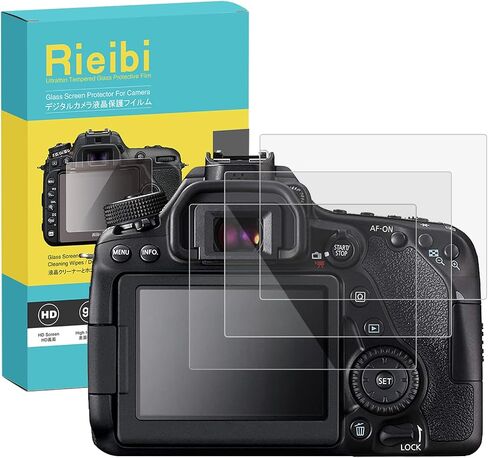 واقي شاشة Rieibi (3 عبوات) لكاميرا Canon EOS 90D 80D 70D الرقمية، طبقة من الزجاج المقوى 0.33 مم 9H لكاميرا Canon EOS 90D 80D 70D مع واقي شاشة علوي in Saudi Arabia