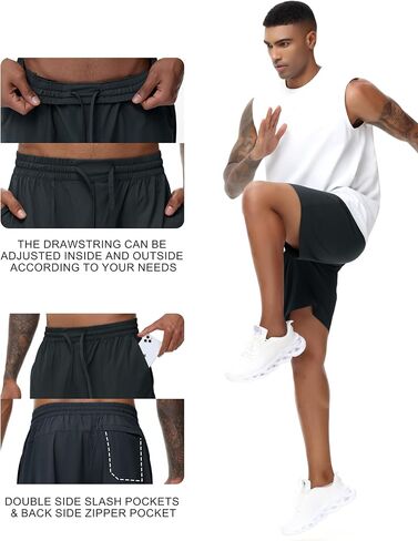 شورت الجري الرجالي من THE GYM PEOPLE خفيف الوزن وسريع الجفاف مع جيوب بسحاب برباط in Kuwait