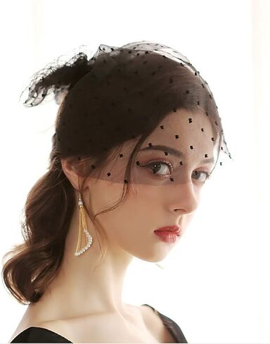Denifery أبيض وأسود الحجاب الزفاف قبعة قفص العصافير Bowknot تول الحجاب لينة مع مشط طرحة زفاف قصيرة للعروس (أبيض) in Kuwait