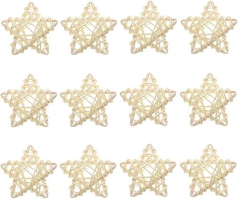 JANOU 12pcs Star Shaped Natural Wicker Balls Decorative Rattan Balls DIY Craft Vase Filler Hanging Balls Ornaments for Wedding Baby Shower Christmas Party (2.4 In/6cm, White) in Saudi Arabia