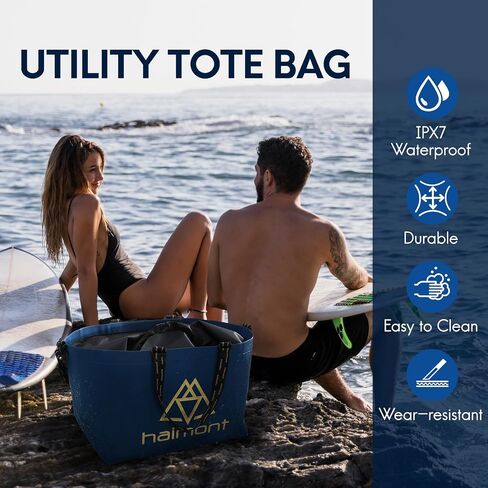 Haimont Extra Large Waterproof Tote Bag TPU Sandproof Pool Beach Totes Oversize All-Purpose Tote Bag with Roll Top Closure and Handles, Navy Blue in Saudi Arabia
