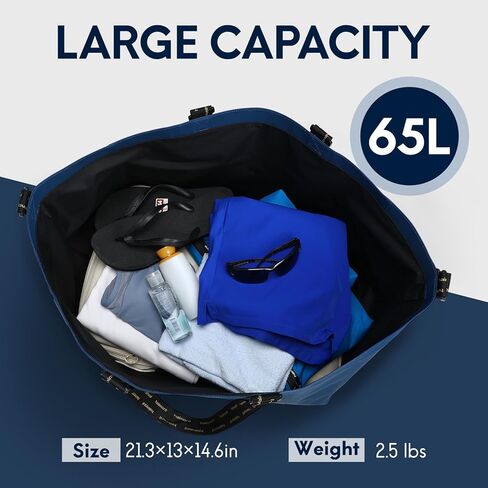 Haimont Extra Large Waterproof Tote Bag TPU Sandproof Pool Beach Totes Oversize All-Purpose Tote Bag with Roll Top Closure and Handles, Navy Blue in Saudi Arabia