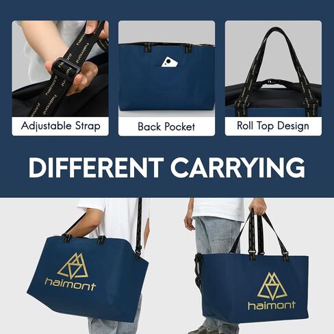 Haimont Extra Large Waterproof Tote Bag TPU Sandproof Pool Beach Totes Oversize All-Purpose Tote Bag with Roll Top Closure and Handles, Navy Blue in Saudi Arabia
