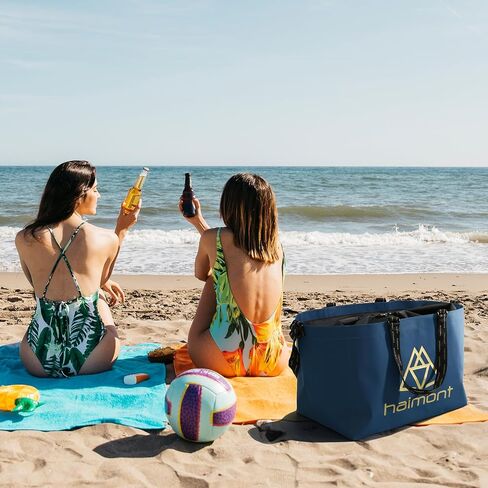 Haimont Extra Large Waterproof Tote Bag TPU Sandproof Pool Beach Totes Oversize All-Purpose Tote Bag with Roll Top Closure and Handles, Navy Blue in Saudi Arabia