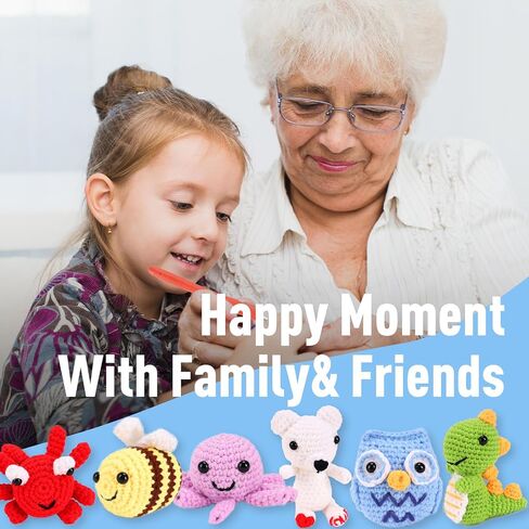 KIMOCHIII Beginner Crochet Kit for Adults and Kids,Crochet Animal Kit with Step-by-Step Video and Booklet Tutorials,Dinosaur,Octopus,Bee,Owl,Bear,Crab with 40%+Upgraded Yarn in Saudi Arabia