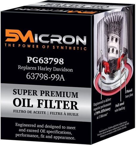فلتر زيت صناعي كامل 5 ميكرون PG63798 | يناسب 2002-97 إعصار Buell M2، 2002 M2L Cyclone، 1998-96 S1 Lightning، 1998 S1 White Lightning، 1996-95 S2 Thunderbolt، 1996 S2T Thunderbolt in Saudi Arabia