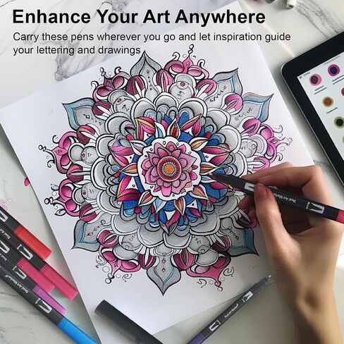 Markers for Adult Coloring Books No Bleeding, Set of 36 Colors, Coloring Pens for Adults, Dual Brush Marker Pens with Fine & Brush Tips, Art Supplies for Drawing, Calligraphy, Sketching and Doodling. in Saudi Arabia