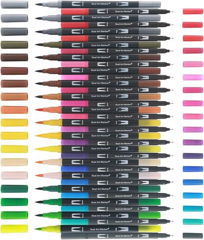 Markers for Adult Coloring Books No Bleeding, Set of 36 Colors, Coloring Pens for Adults, Dual Brush Marker Pens with Fine & Brush Tips, Art Supplies for Drawing, Calligraphy, Sketching and Doodling. in Saudi Arabia