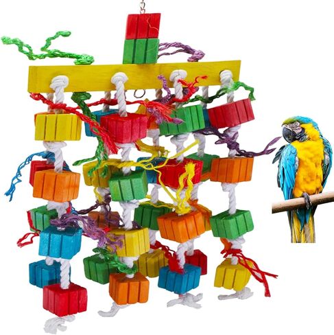 Parrot Toys, Bird Chewing Toy of Natural Multi-Colored Wooden Blocks, Cage Bite Toy Suits for African Grey Cockatoos Amazon Parrots Ect Large Medium Parrot Birds in Kuwait