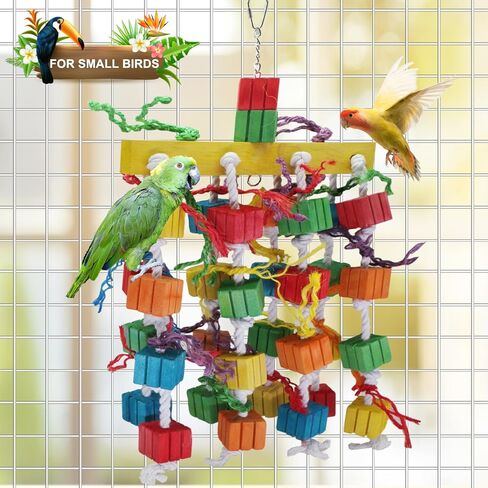 Parrot Toys, Bird Chewing Toy of Natural Multi-Colored Wooden Blocks, Cage Bite Toy Suits for African Grey Cockatoos Amazon Parrots Ect Large Medium Parrot Birds in Kuwait