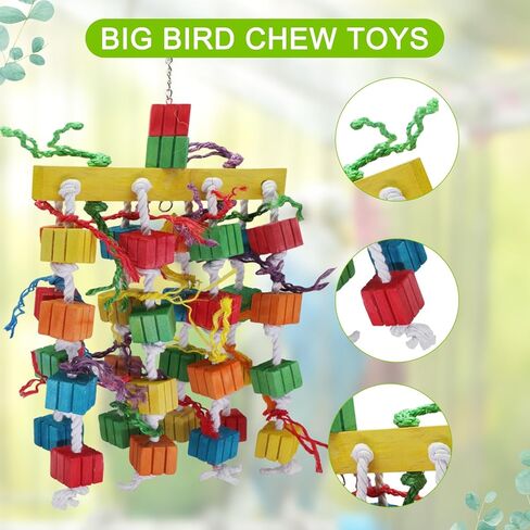 Parrot Toys, Bird Chewing Toy of Natural Multi-Colored Wooden Blocks, Cage Bite Toy Suits for African Grey Cockatoos Amazon Parrots Ect Large Medium Parrot Birds in Kuwait