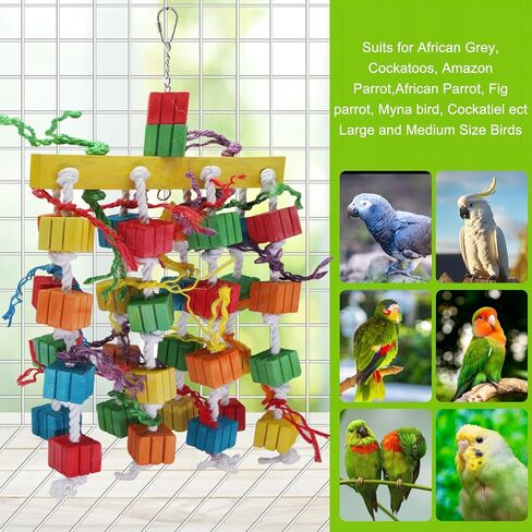 Parrot Toys, Bird Chewing Toy of Natural Multi-Colored Wooden Blocks, Cage Bite Toy Suits for African Grey Cockatoos Amazon Parrots Ect Large Medium Parrot Birds in Kuwait